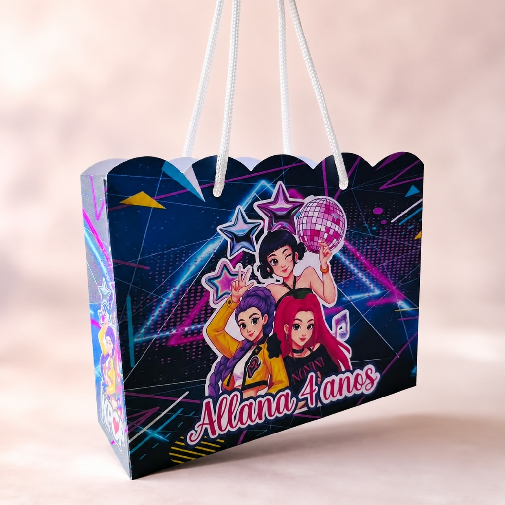 Kit Sacolinhas Personalizadas Guerreiras do k-pop com Alça 10 20  OU 30  Unidades Lembrancinha Festa Infantil