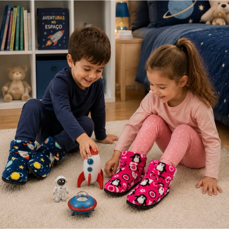Pantufa Infantil Botinha Polar Super Quentinha Antiderrapante Masculina e Feminina Super Confortável