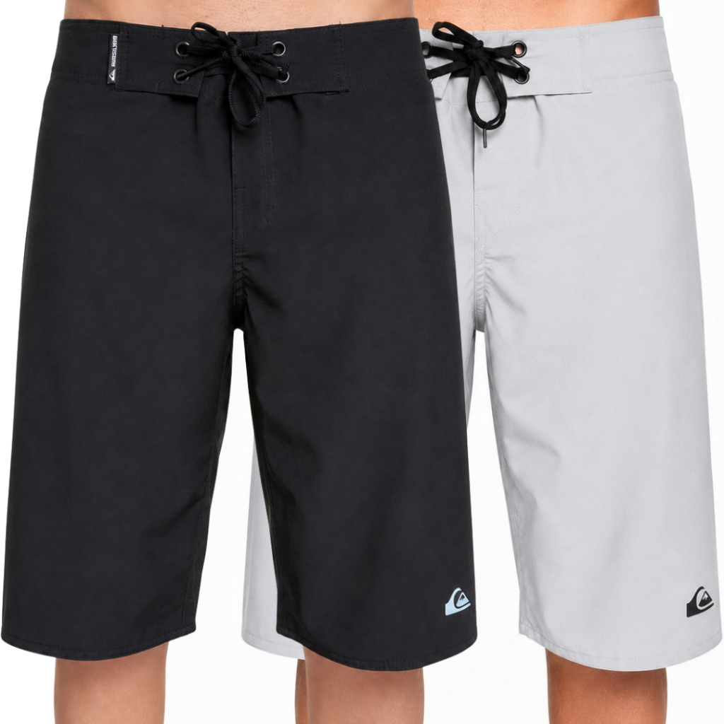 Kit com 2 Bermudas Elastano Tactel Preta/Cinza Claro Praia Seca Rápido Lisa