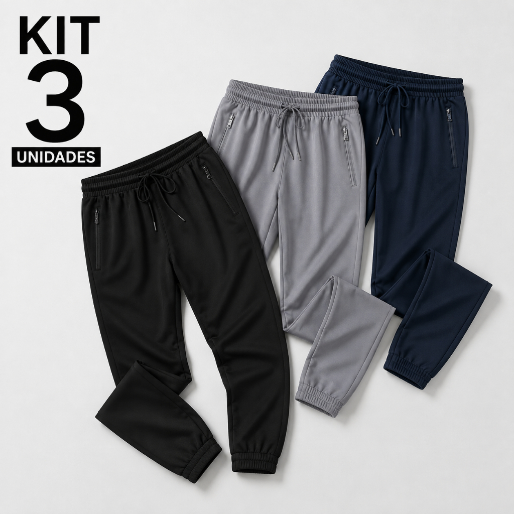 Kit 3 Calça Masculina Jogger Com Elastano Academia Esportiva Fitness Slim Dry Fit Leve