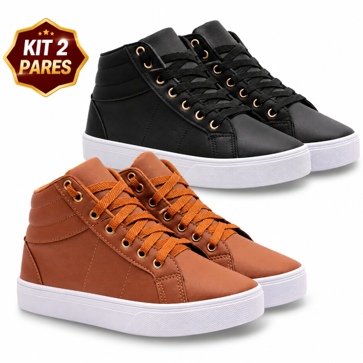Kit 2 Botinha Feminina Bota Tenis Cano Alto Medio Academia Promoção Envio Imediato