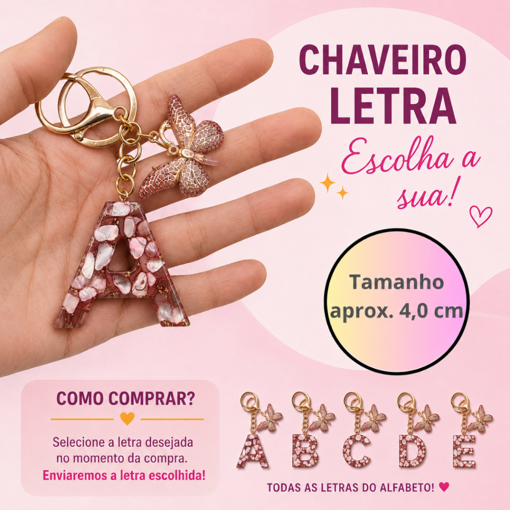 Kit Chaveiro De Resina Personalizado Lembrancinha Presente Dourado Bolsa Chave Com Letras A-Z