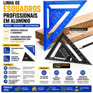 Esquadro Rápido Alumínio Régua Transferidor Profissional Carpintaria Marcenaria 12 ou 7 Polegadas