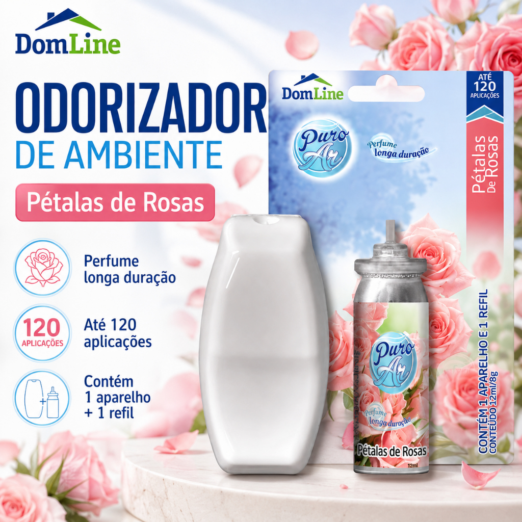 Odorizador de Ambiente Puro Ar Pétalas de Rosas 12ml Aparelho Refil Aromatizador Click Spray