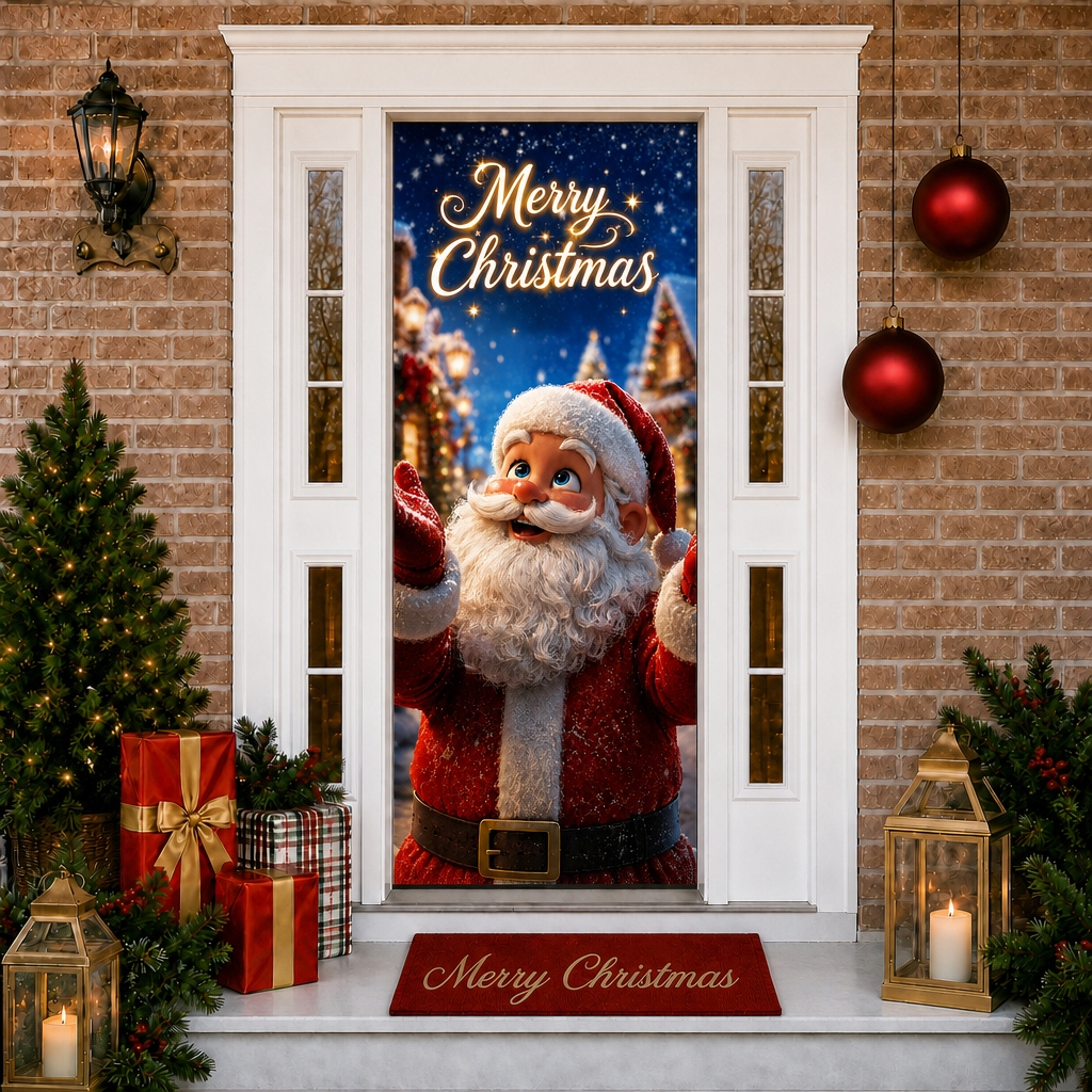 Capa Para Porta Decoração Natalina Papai Noel Feliz Natal