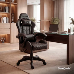 Cadeira Gamer Belmóveis Confort BM4 Reclinável 150 Graus Ergonômica Giratória Couro PU Almofadas