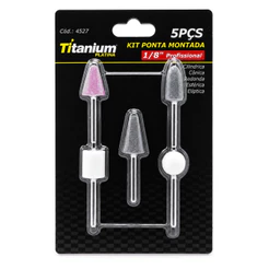 Jogo de Pontas Abrasivas 5 Peças Haste 3mm para Micro Retífica Desbaste Titanium Platina