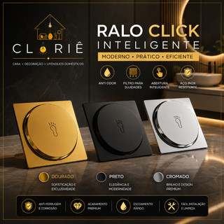 Ralo Quadrado Click 10x10/15x15 Inox Cores Cromado, Preto e Dourado Design Moderno, Anticorrosão