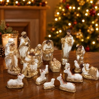 Presépio Natal Gesso Decoração Completo Natalino 14 peças 20cm
