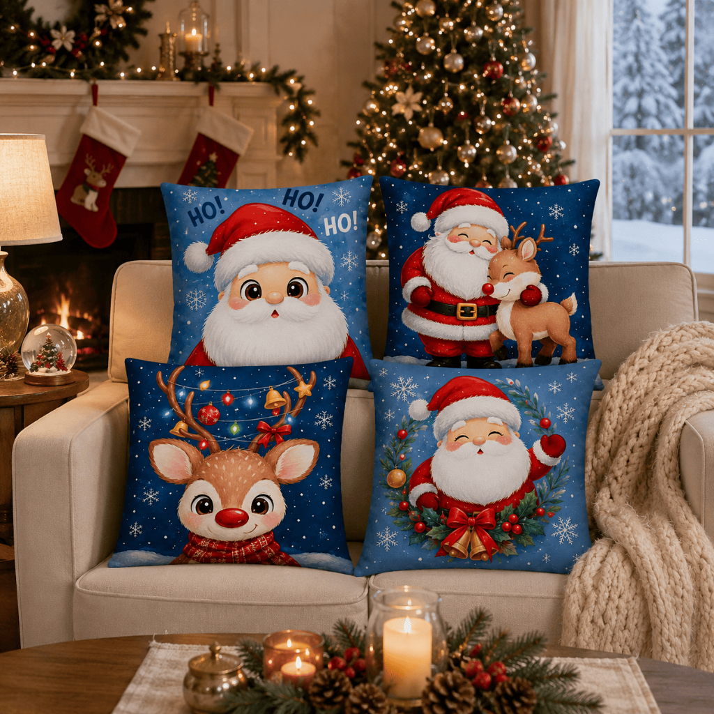 Kit Com 04 Capas de Almofadas Decorativas Natalinas - 45x45cm