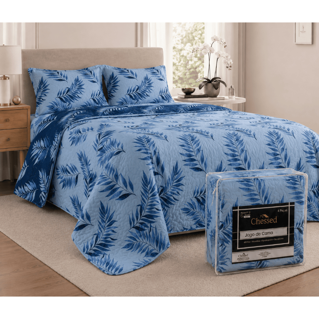 Colcha Cobre Leito 3 Peças Dupla Face casal Matelado Floral para Cama Box