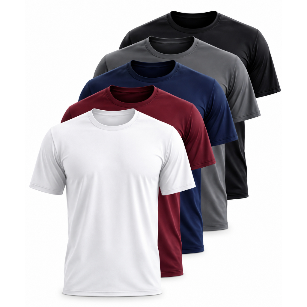 Kit 5 Camisetas DryFit Poliéster Masculina Lisa Academia Corrida Casual Esportes Confortável Dia Dia