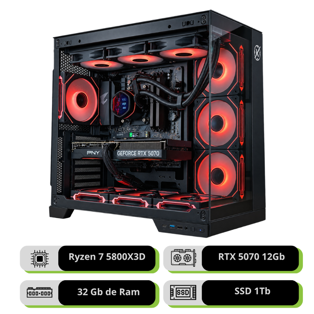 PC Gamer Ryzen 7 5800X3D RTX 5070 12GB 32GB RAM SSD 1TB