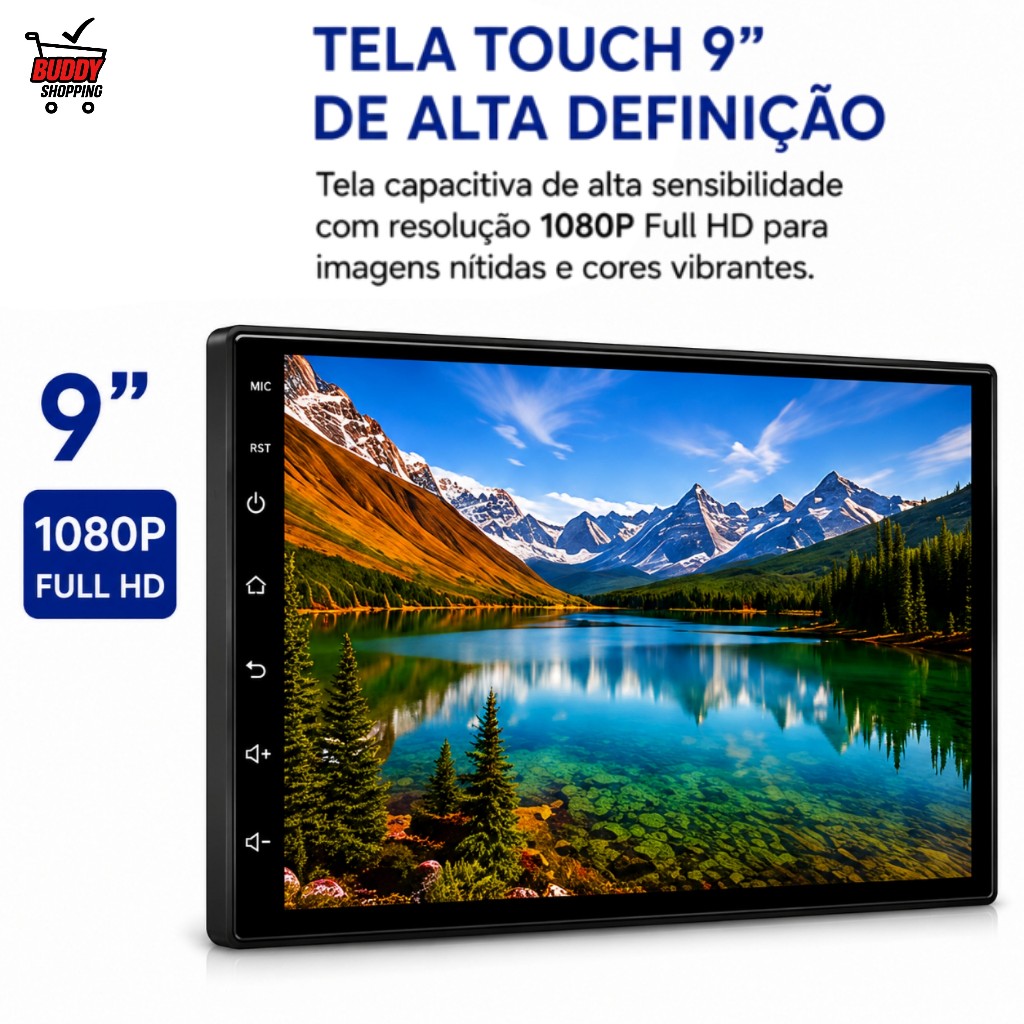 Player Automotivo MP10 9" 2 DIN Touch 1080P CarPlay Android Auto Bluetooth USB MicroSD 256GB