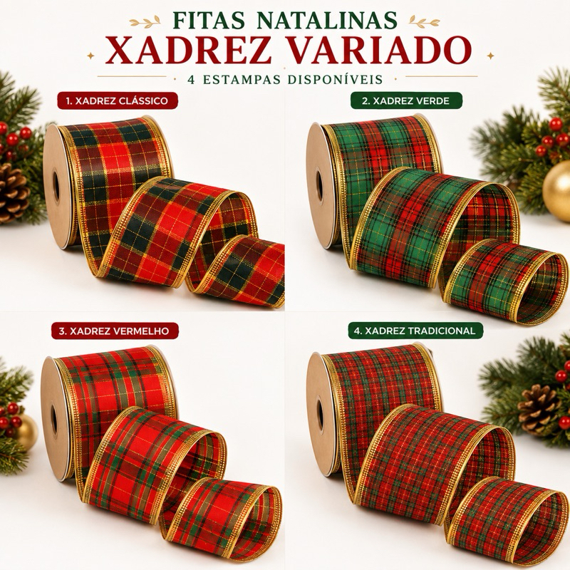 FITA ARAMADO XADREZ NATALINA SORTIDAS 6,3X270CM