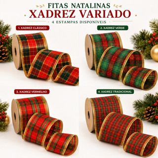 FITA ARAMADO XADREZ NATALINA SORTIDAS 6,3X270CM