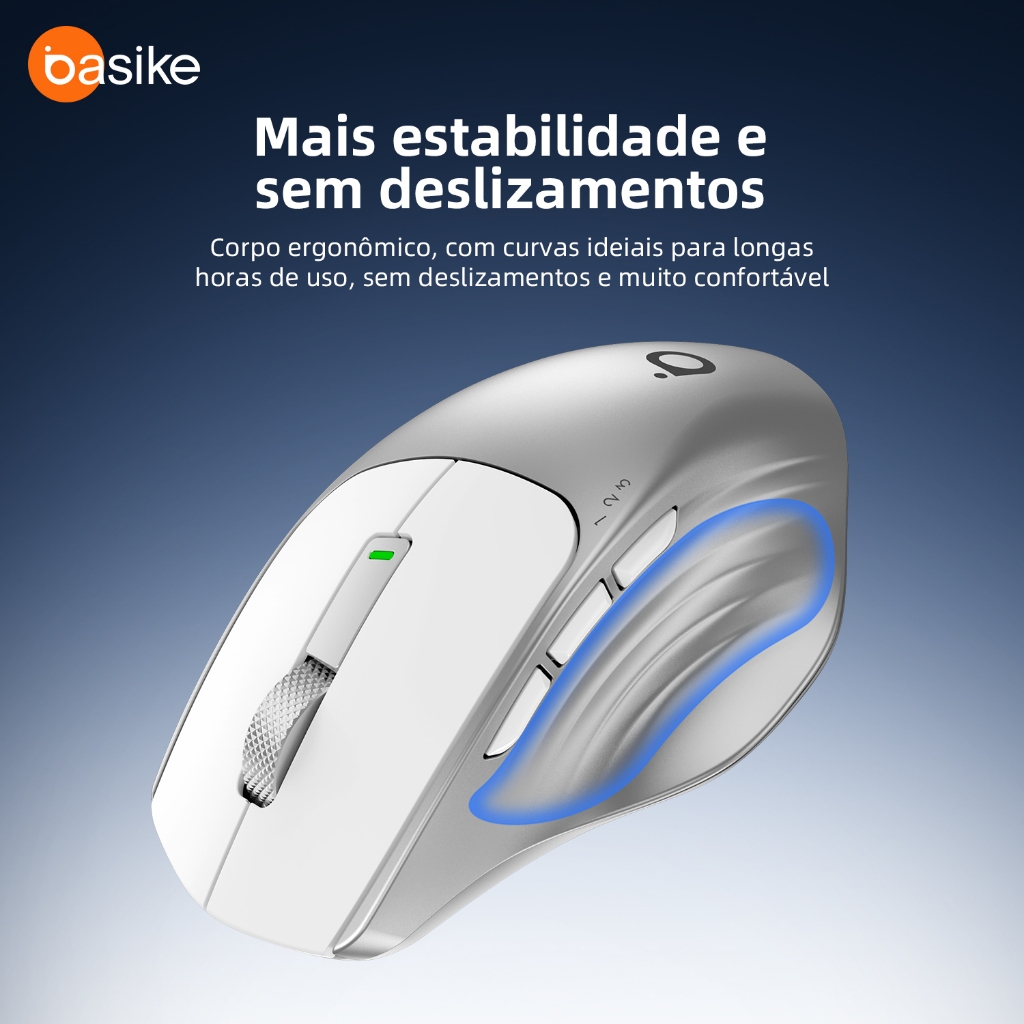 Kivee X Basike Mouse Sem Fio Bluetooth 2.4G Silencioso Ergonômico, DPI Ajustável, Entrada USB-C, Bateria 600mAh MOU393 · foto 2