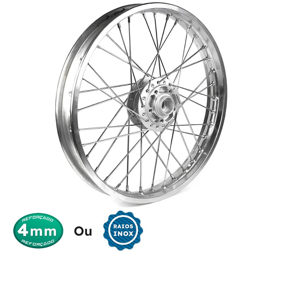 Roda Aro Calha Jante Folha Dianteira Bros 125/150/160 Freio Á Disco Montada Raios Inox Ou Cromados