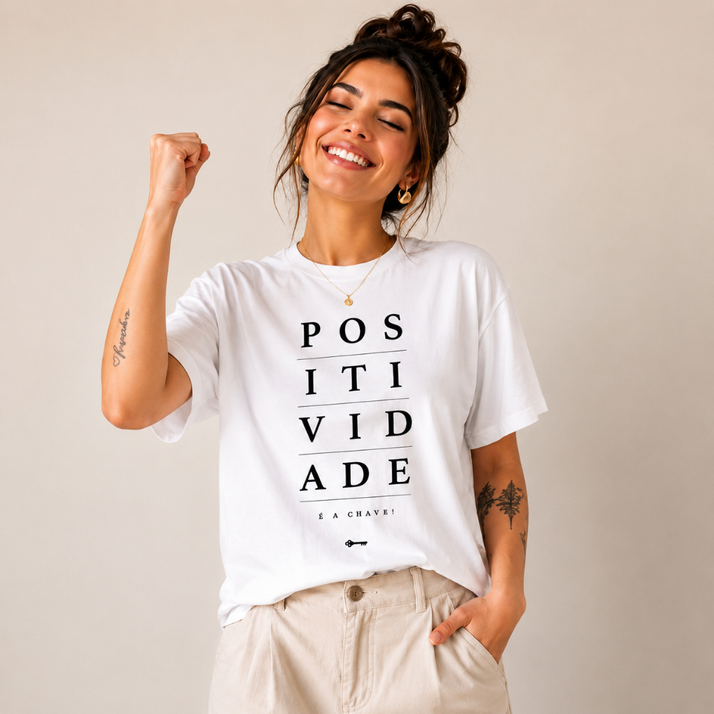 Camiseta Feminina Positividade Básica Estampada T-Shirt Casual Moderna Confortável Look Feminino