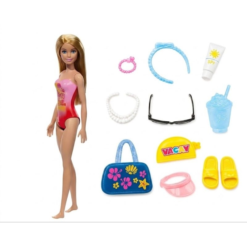 Kit Boneca Barbie PRAIA Loira mais um Acessório Barbie da sua escolha