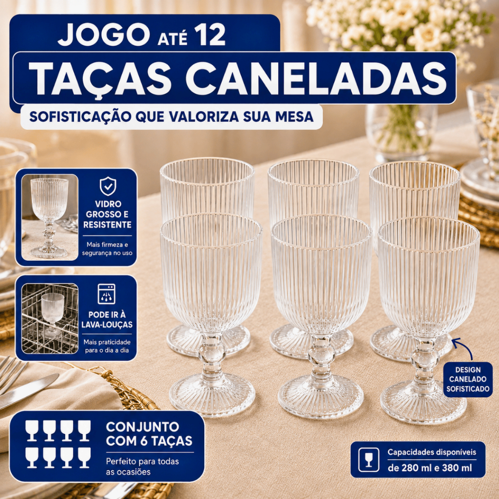 Jogo Taças Caneladas Vidro Grosso Design Luxo Grafiato Elegante Versalhes Buffet Drink 6 ou 12