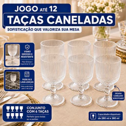 Jogo Taças Caneladas Vidro Grosso Design Luxo Grafiato Elegante Versalhes Buffet Drink 6 ou 12
