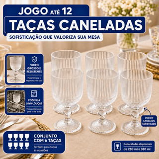 Jogo Taças Caneladas Vidro Grosso Design Luxo Grafiato Elegante Versalhes Buffet Drink 6 ou 12