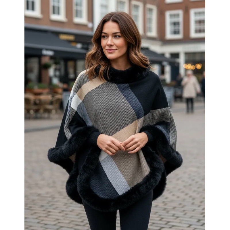 Poncho feminino forrado