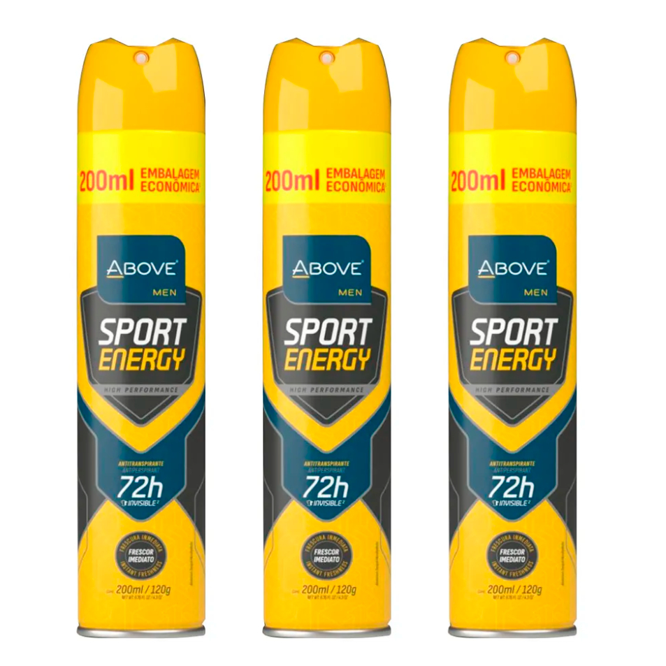 Kit 2/3/4 Desodorante Aerosol Above Sport Energy 200ml 72h Men Invisible Original