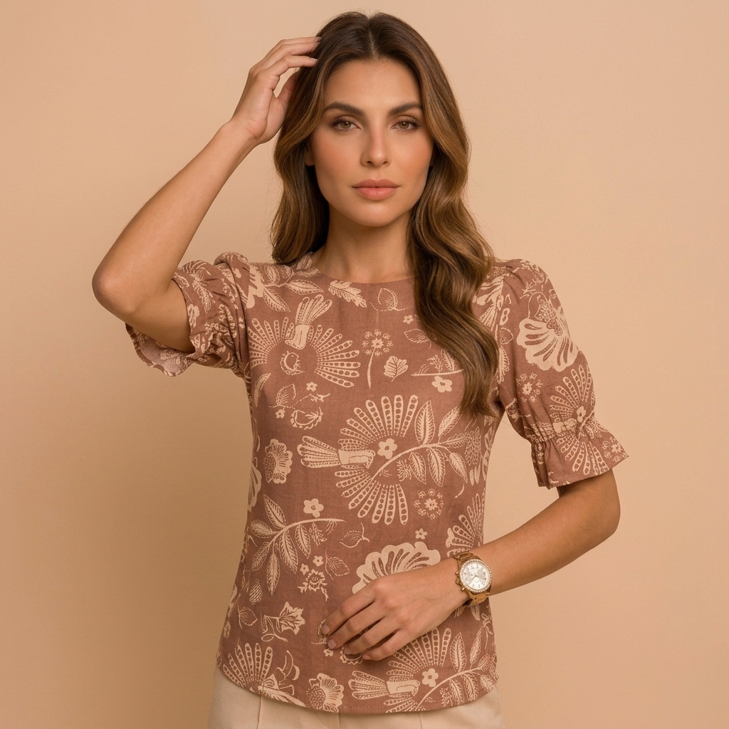 Blusa Feminina em Viscose Estilosa Estampada e Estampa Poá Leve e Confortável