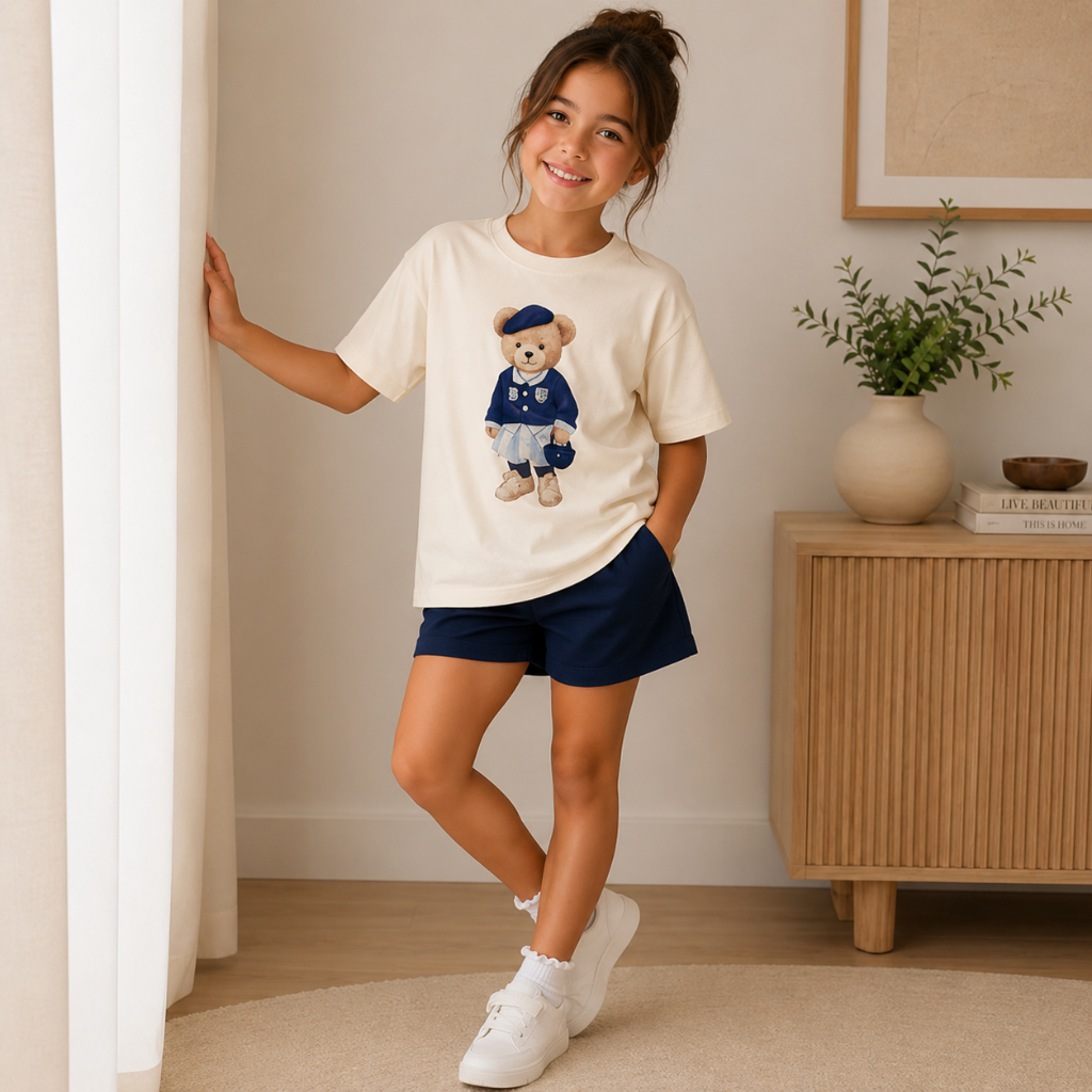 Camisa Estampada Infantil Urso California Camiseta Algodão Menina Blusa Blogueirinha