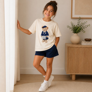 Camisa Estampada Infantil Urso California Camiseta Algodão Menina Blusa Blogueirinha