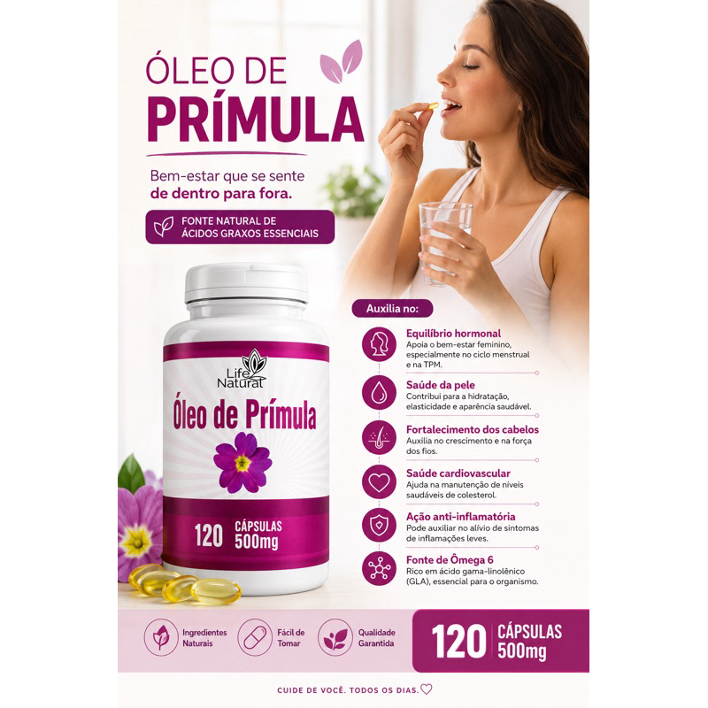 Óleo de Prímula 500mg – 120 Cápsulas | Life Natural