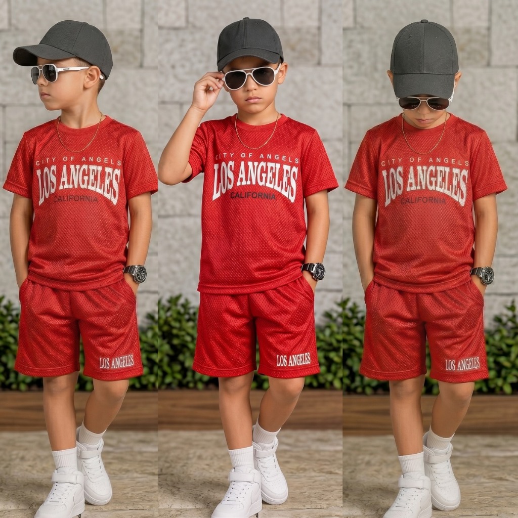 Conjunto Infantil Masculino de Verão - Camiseta e Short para dias Quentes - Tamanho 2 ao 12 Anos