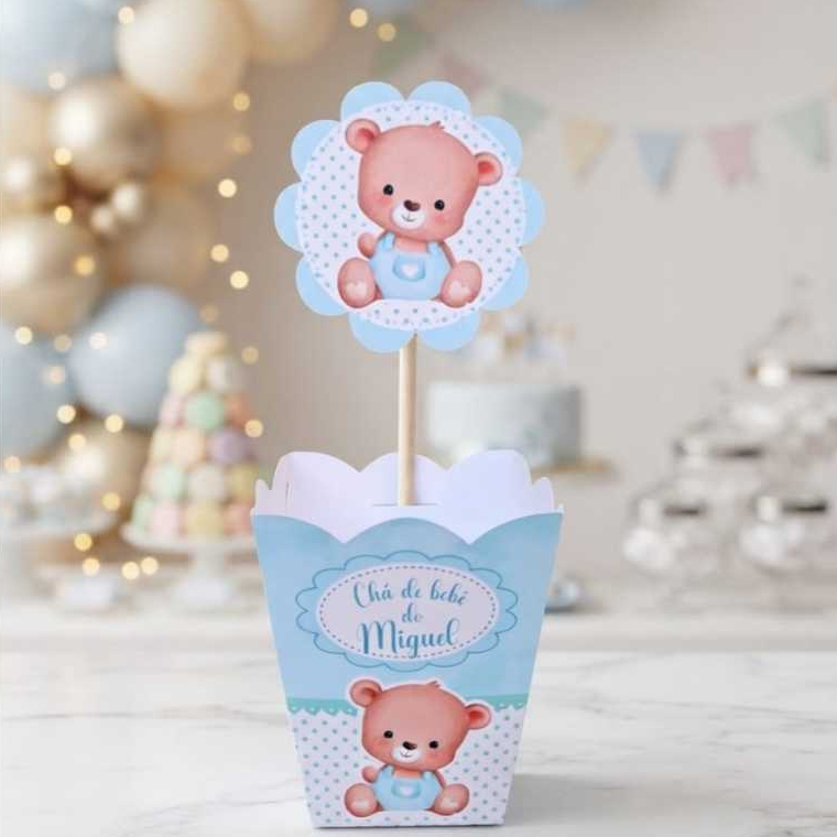 Cachepo - centro de mesa personalizado URSINHOS- CHA REVELAÇÃO -Lembrancinhas-Pegue e Monte