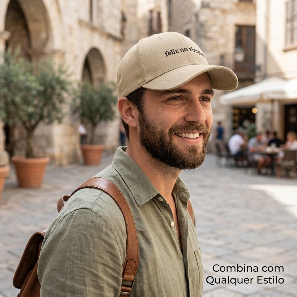 Boné Feliz no Simples Unissex Masculino e Feminino Verão Praia Lazer Ajustável Todas as Cores
