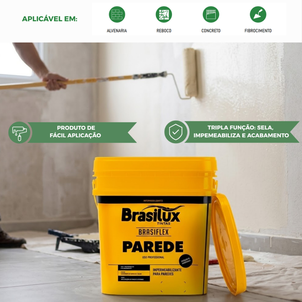 Tinta Impermeabilizante Para Parede Branco Brasiflex 3,6kg Sela e Acabamento Brasilux