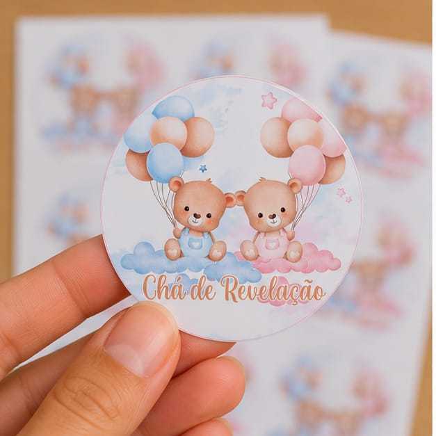 Adesivo Redondo Chá Revelação Personalizado para Festa Chá de bebê 6x6 cm  Lembrancinhas Caixinha Decoração.