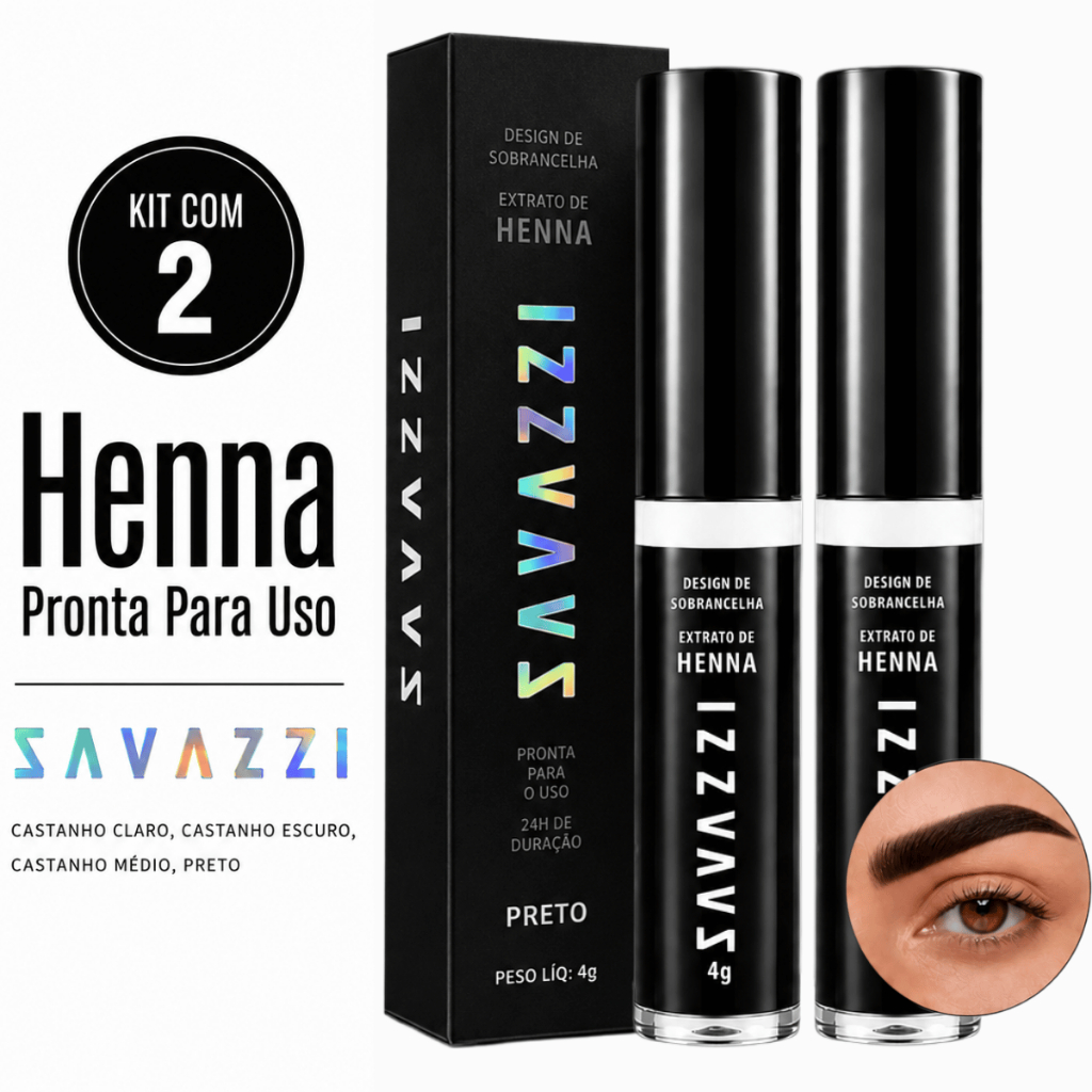Kit 2 Henna Pronta Design Sobrancelhas Castanho Claro Médio Escuro Preto 4g Extrato de Renna Sombrancelhas Savazzi
