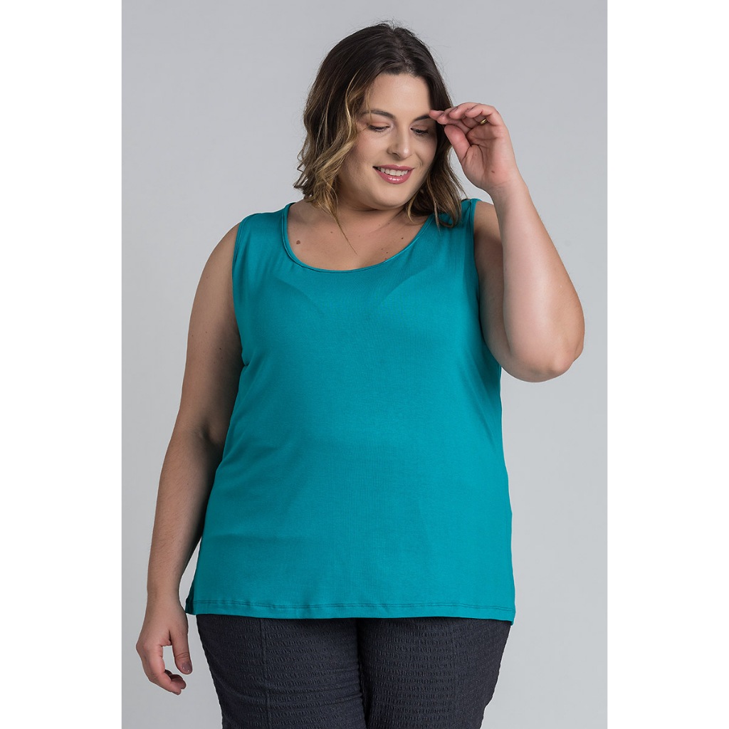 Regata Feminina Plus Size Lisa Malha Viscose com Elastano - Serena — imagem 2 de 2