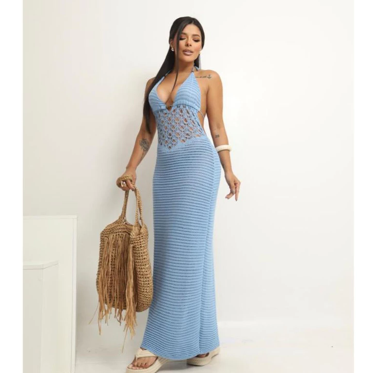 Vestido Saída de Praia Feminino Rendado Moda Verão Crochê,Vestido Praia Liso Moda Feminina — imagem 1