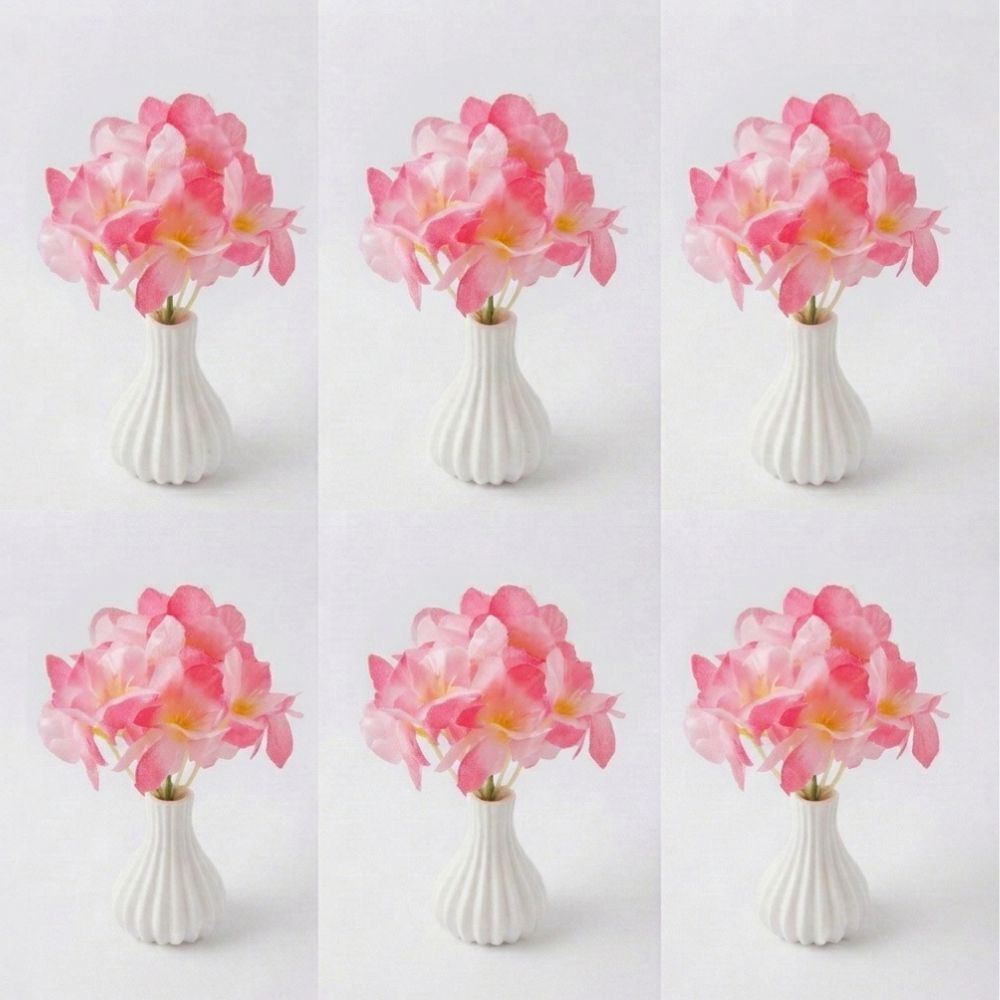 Kit 10 Unidades de mini vasinho cachepô com flor rosa artificial para decoração lembrancinha