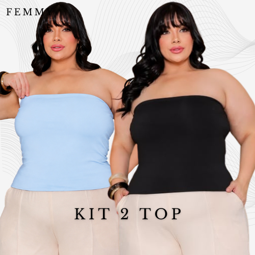 KIT 2 Top Plus Size Tomara Que Caia Forro Duplo Sustentaçao Zero Transparencia