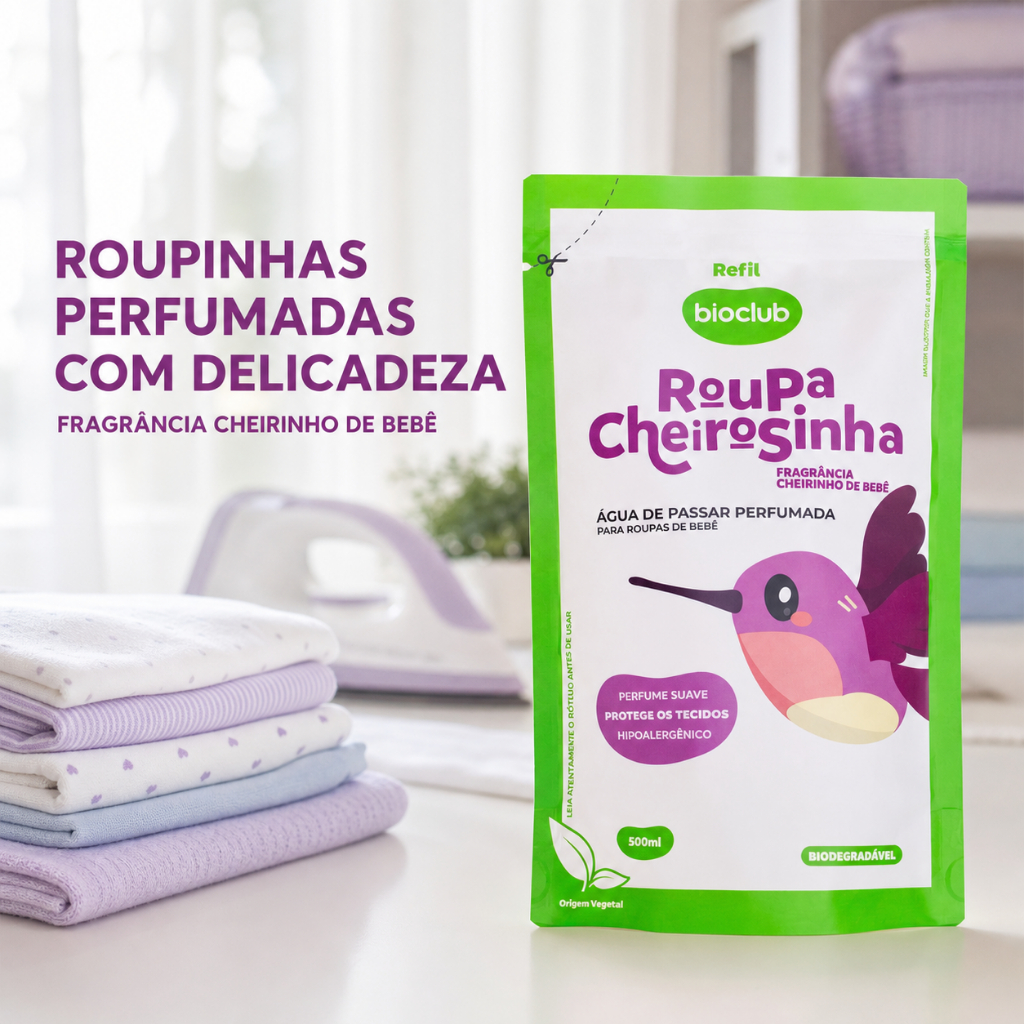 REFIL Roupa Cheirosinha Cheirinho de Bebê Bioclub® 500ml - Água de Cheiro de Passar