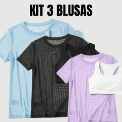 Kit 3 Blusa Feminina Transparente de Tule Manga Curta Camiseta Para Treino Academia Elegante