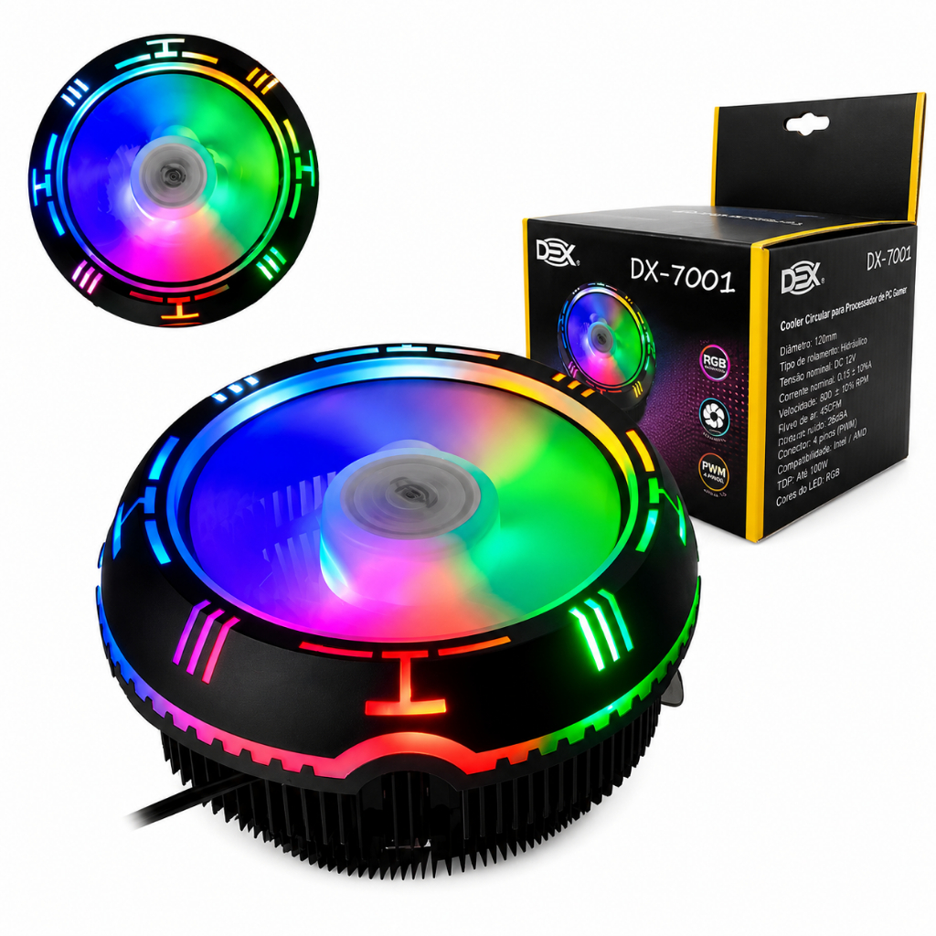 Cooler Processador Rgb Universal  Led Pc Intel/Amd 775 1150 1155 1156 FM2+ AM3+ DX-7001