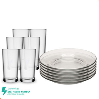 Aparelho de Jantar Em Vidro 12 Peças - 6 Pratos + 6 Copos Personalizados