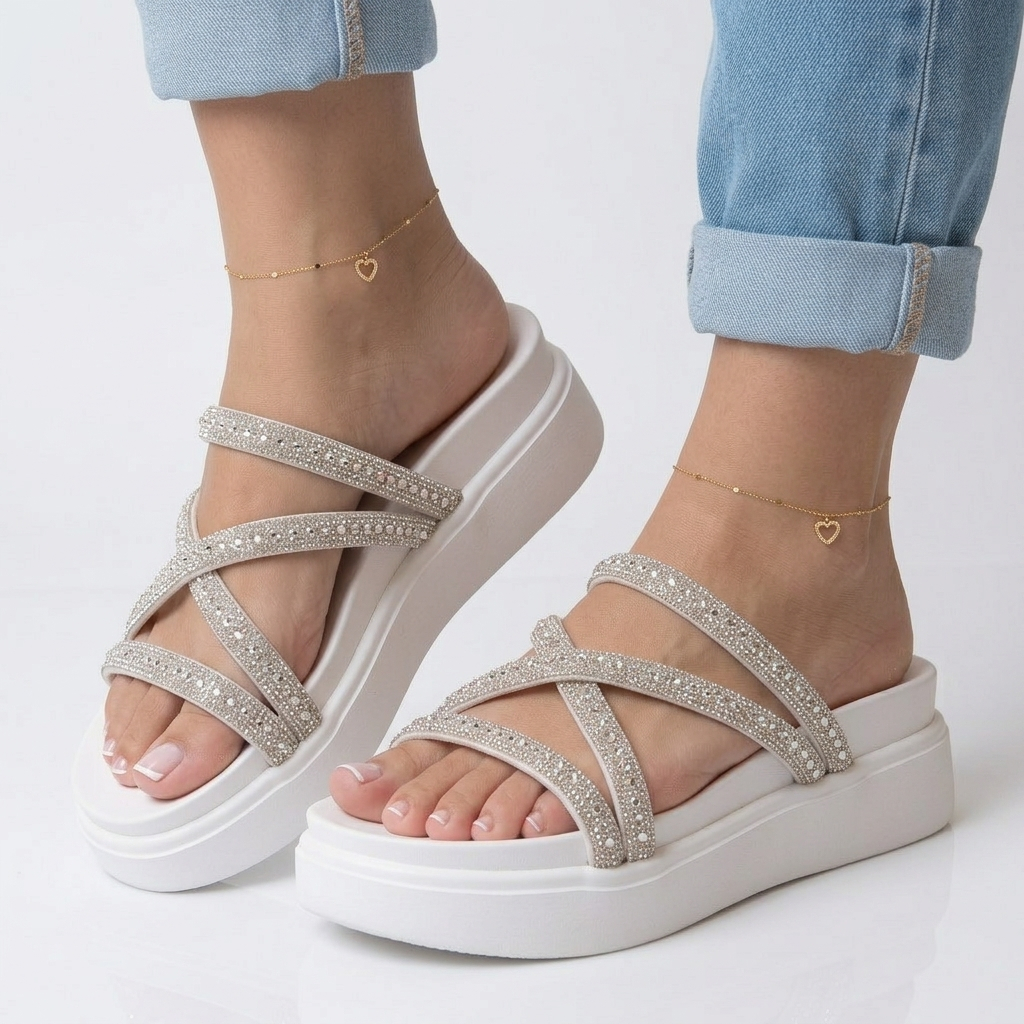 Sandália Feminina Plataforma com Strass Confortável e Moderna