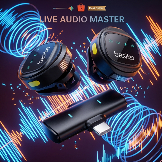 Basike Microfone Lapela Anti Ruido Duplo Magnético Sem Fio Clipe iPhone Samsung Tipo C Profissional Kit
