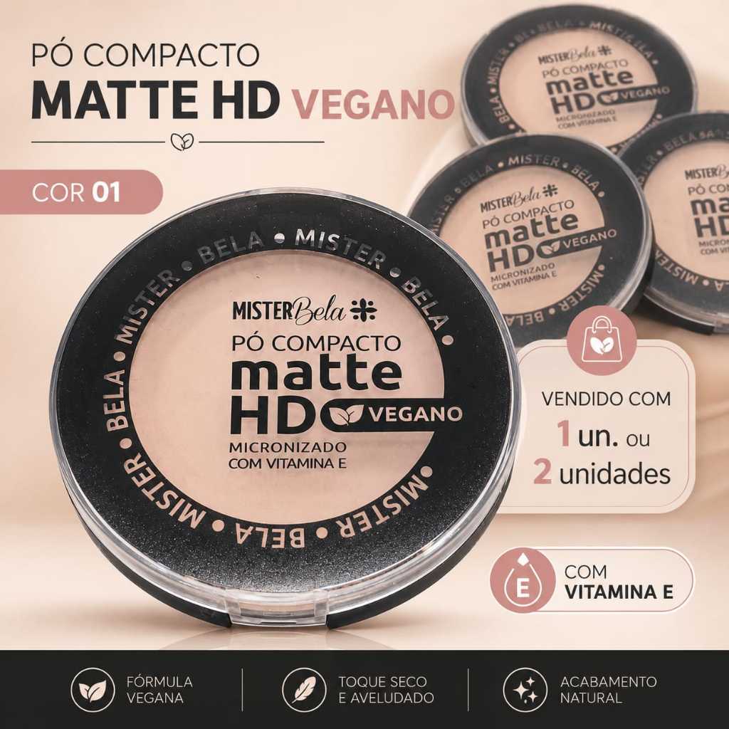 Pó Compacto Mister Bela by Divamor – Efeito Matte e Longa Duração